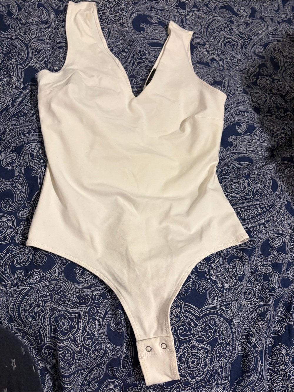 Dynamite White V-Neck Ladies One-Piece Bodysuit